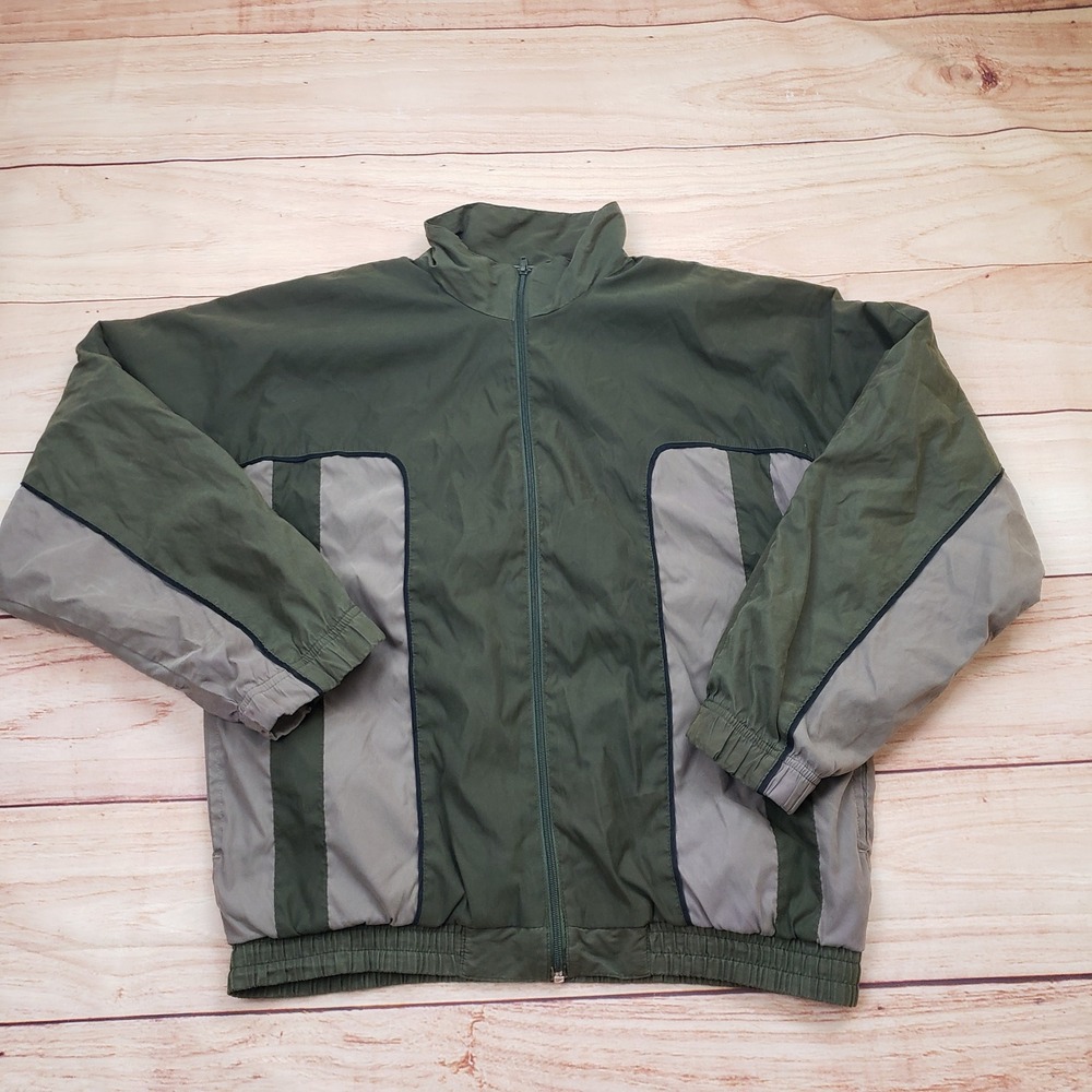 Vintage Penguin Sport Track Jacket Mens Large Olive Green Grey Colorblock Zip Up